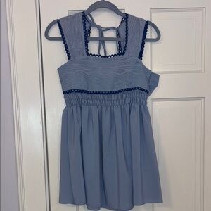 Casual Blue Square Neck Sleeveless Mini Sundress